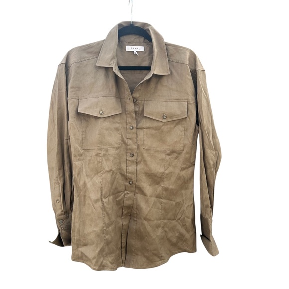 FRAME Women’s Arie Cutaway Linen-Blend Button-Up Shirt - Picture 2 of 9